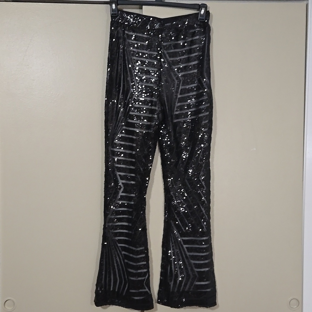 Crystal Sky Black Sequin Women's Flare Pants Size Medium - Picture 4 of 7